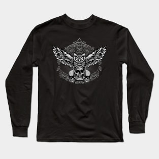 Skull Owl Mysterious Bird With Skulls Illustration Long Sleeve T-Shirt